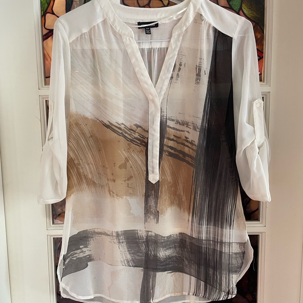 Vintage sheer blouse with black, brown and beige colouring